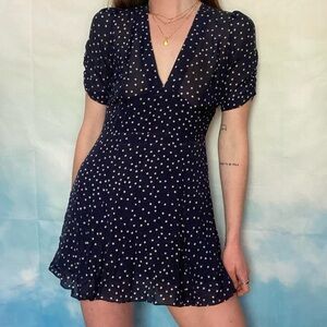Reformation Par Ozzie Navy Star Print Mini Dress